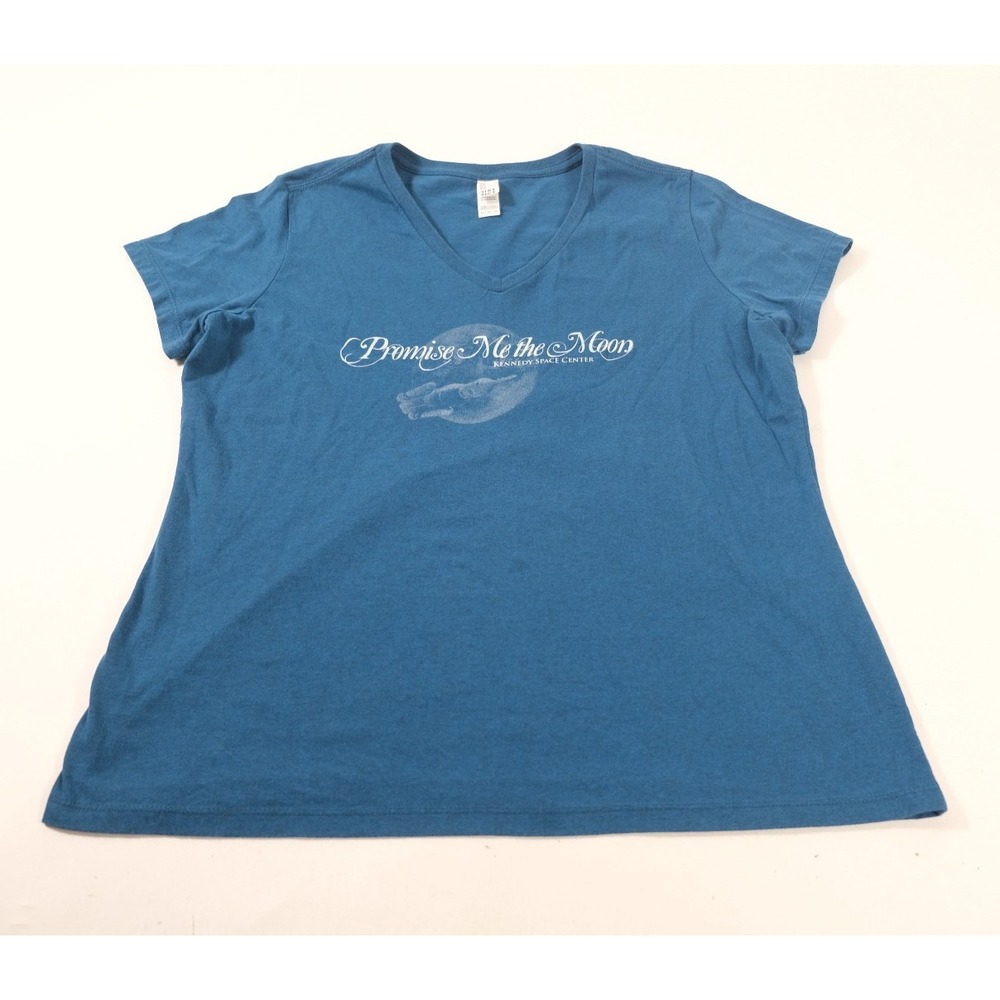 District Tee Women XL Blue Promise Me The Moon Kennedy Space Center V-Neck CVC
